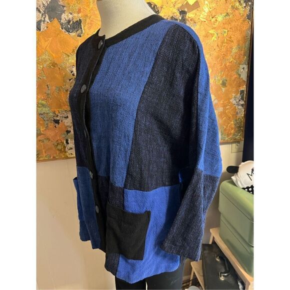 Vintage Sangam Women’s Medium Blue Black Cardigan Buttoned Sweater India - Picture 5 of 8